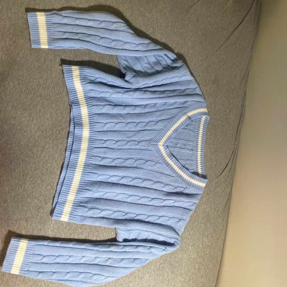 Blue Cable Lined Knit Sweater